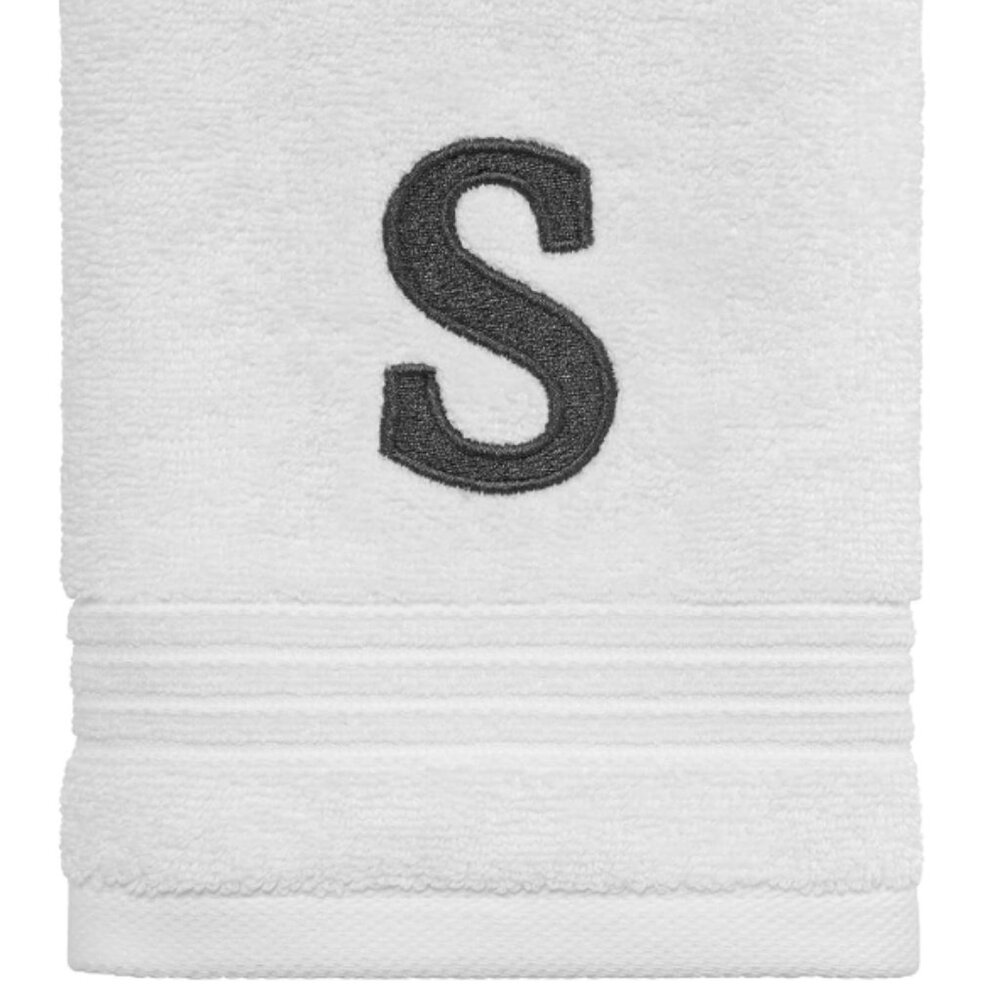 Avanti Block Monogram Initial Cotton Fingertip Towel, 11" X 18" - White S